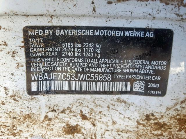 WBAJE7C53JWC55858 - 2018 BMW 540 XI WHITE photo 10