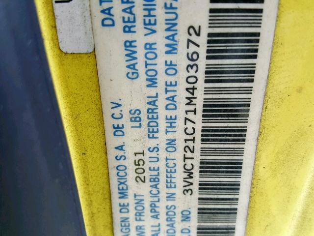 3VWCT21C71M403672 - 2001 VOLKSWAGEN NEW BEETLE Sarı foto 10