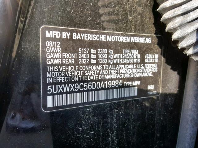 5UXWX9C56D0A19984 - 2013 BMW X3 XDRIVE2 BLACK photo 10