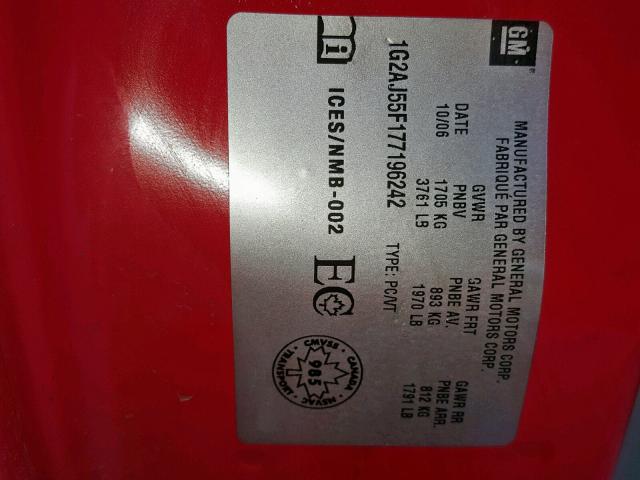 1G2AJ55F177196242 - 2007 PONTIAC G5 RED photo 10