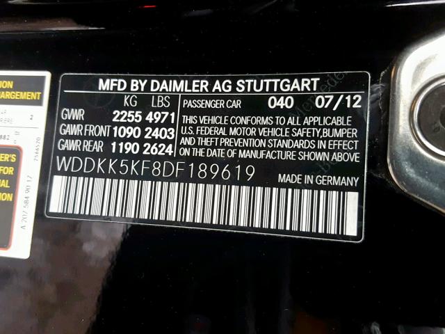 WDDKK5KF8DF189619 - 2013 MERCEDES-BENZ E 350 BLACK photo 10