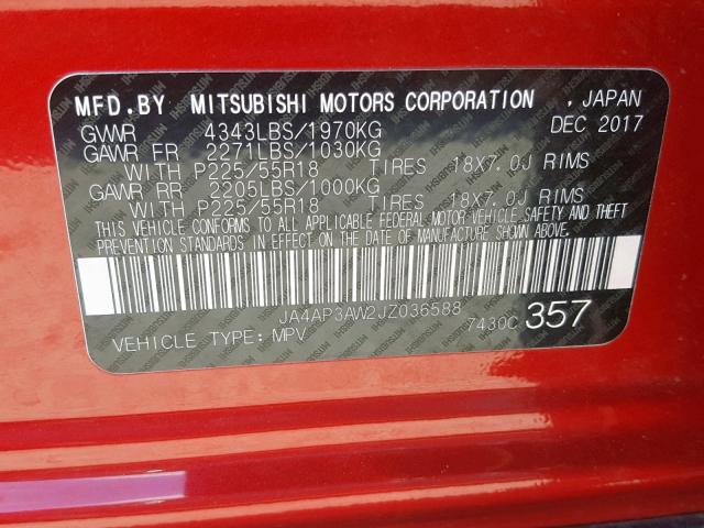 JA4AP3AW2JZ036588 - 2018 MITSUBISHI OUTLANDER RED photo 10