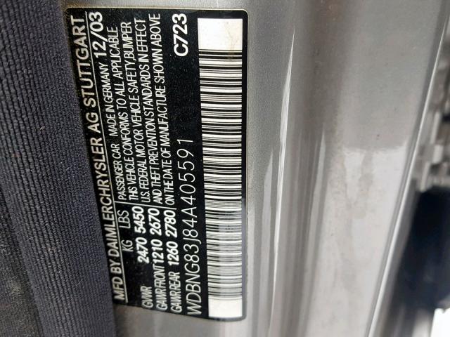 WDBNG83J84A405591 - 2004 MERCEDES-BENZ S 430 4MAT SILVER photo 10