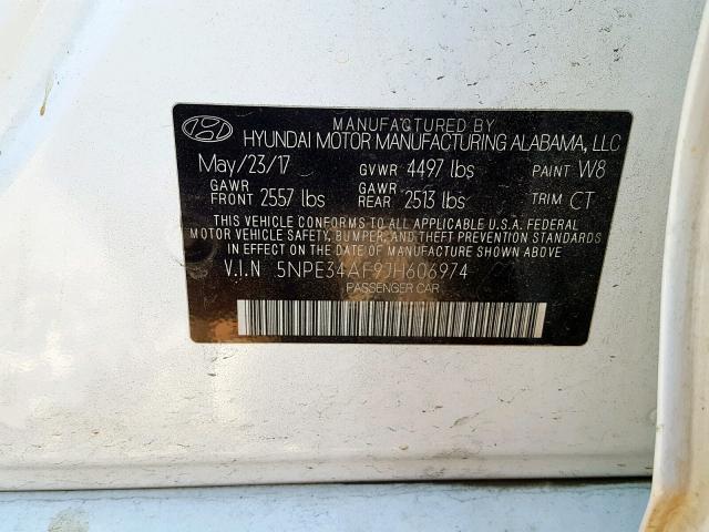 5NPE34AF9JH606974 - 2018 HYUNDAI SONATA SPO WHITE photo 10