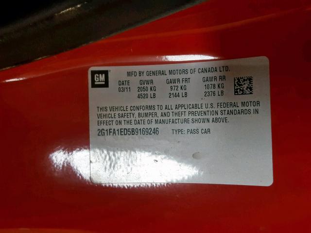 2G1FA1ED5B9169246 - 2011 CHEVROLET CAMARO LS RED photo 10