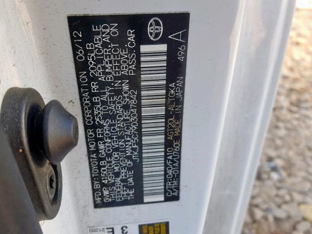 JTKJF5C79D3047842 - 2013 TOYOTA SCION TC თეთრი ფოტო 10