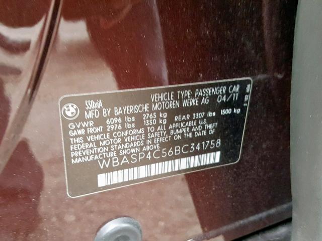 WBASP4C56BC341758 - 2011 BMW 550 XIGT PURPLE photo 10
