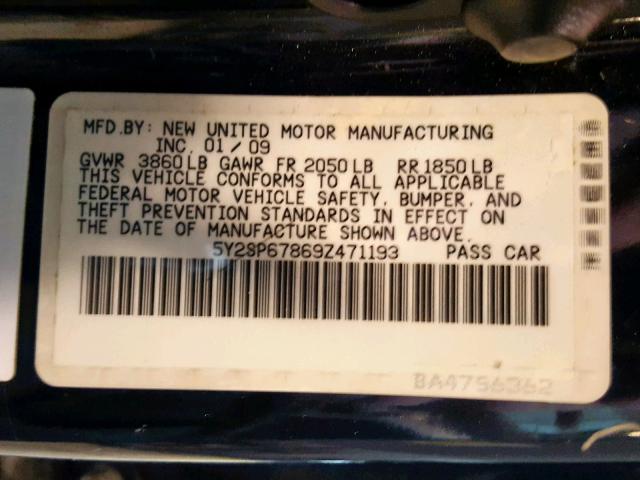 5Y2SP67869Z471193 - 2009 PONTIAC VIBE BLACK photo 10