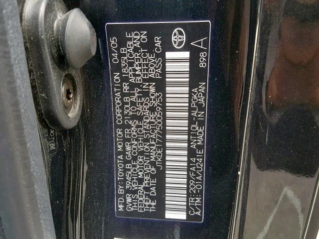 JTKDE177750059753 - 2005 TOYOTA SCION TC შავი ფოტო 10