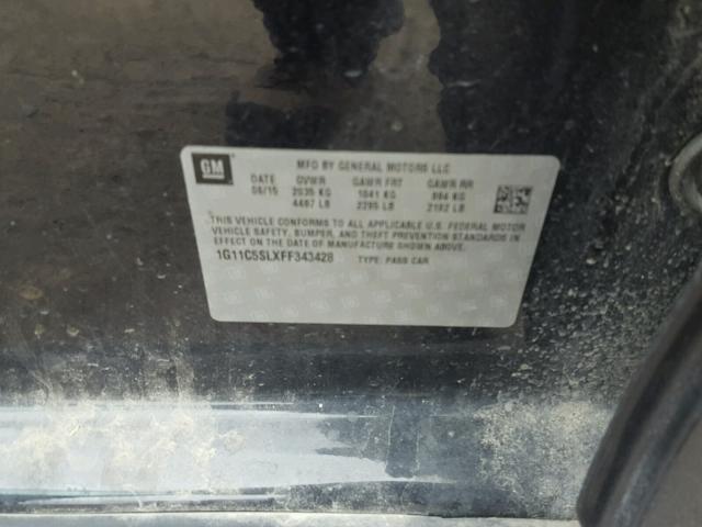 1G11C5SLXFF343428 - 2015 CHEVROLET MALIBU 1LT შავი ფოტო 10