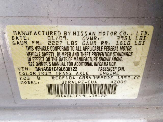 3N1AB61E49L638122 - 2009 NISSAN SENTRA 2.0 GRAY photo 10