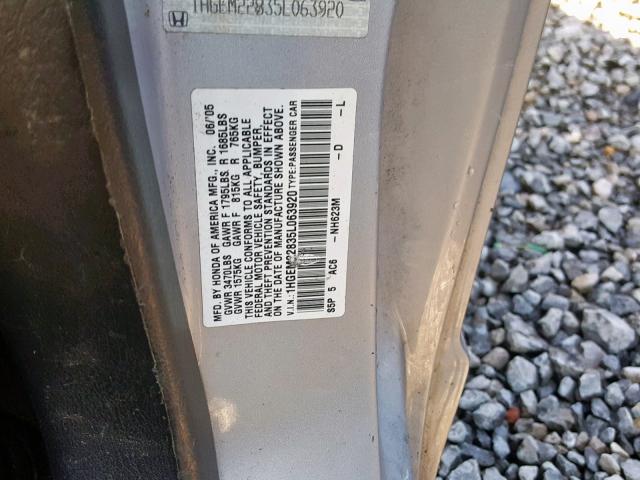 1HGEM22835L063920 - 2005 HONDA CIVIC HX SILVER photo 10