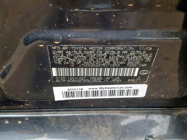 JTHCK262475010294 - 2007 LEXUS IS 250 GRAY photo 10