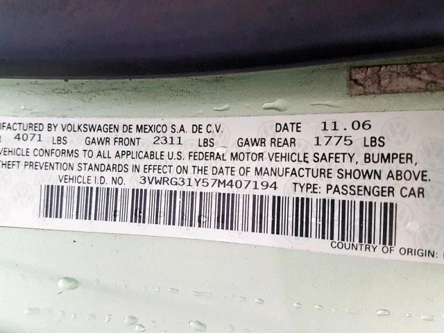 3VWRG31Y57M407194 - 2007 VOLKSWAGEN NEW BEETLE Yaşıl foto 10