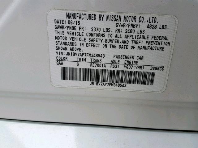 JN1BV7AP7FM348543 - 2015 INFINITI Q50 BASE WHITE photo 10