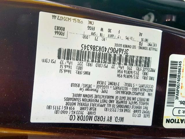 3FA6P0G74DR386345 - 2013 FORD FUSION S BURGUNDY photo 10