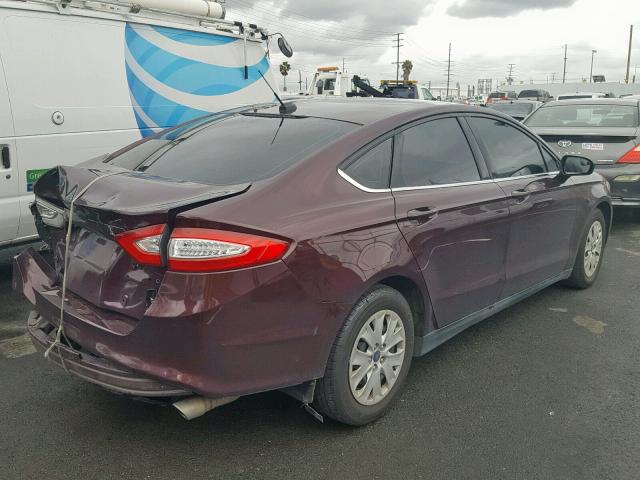 3FA6P0G74DR386345 - 2013 FORD FUSION S BURGUNDY photo 4