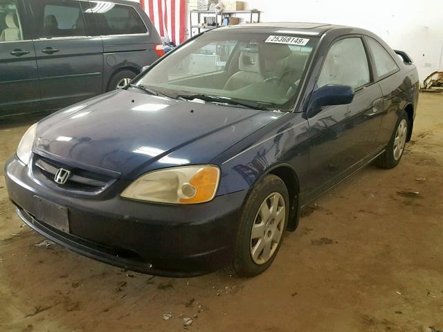 1HGEM22902L092411 - 2002 HONDA CIVIC EX BLUE photo 2