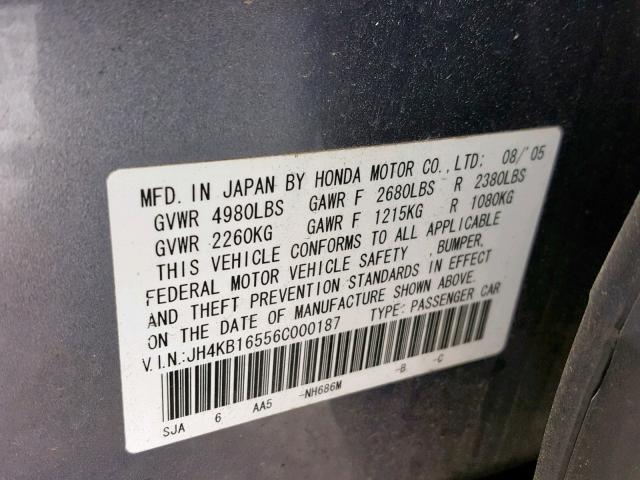 JH4KB16556C000187 - 2006 ACURA RL SILVER photo 10