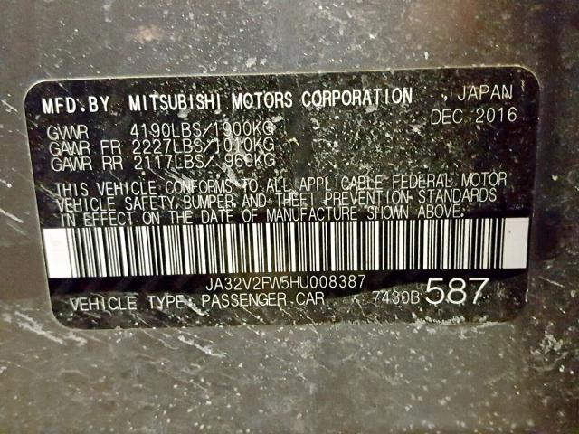 JA32V2FW5HU008387 - 2017 MITSUBISHI LANCER ES GRAY photo 10