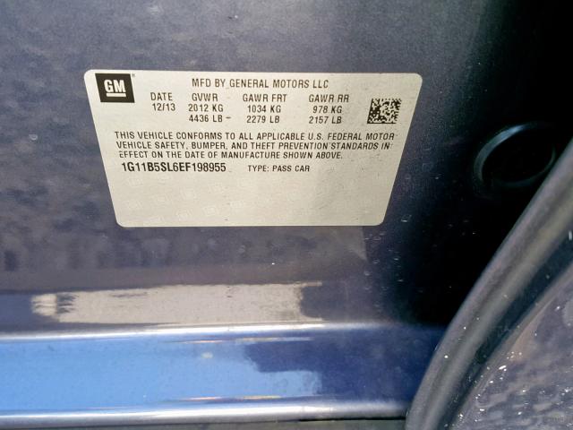 1G11B5SL6EF198955 - 2014 CHEVROLET MALIBU LS BLUE photo 10