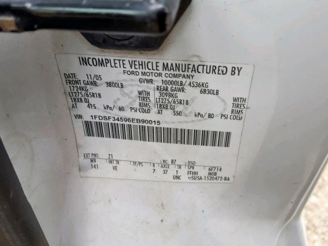 1FDSF34596EB90015 - 2006 FORD F350 SRW S WHITE photo 10