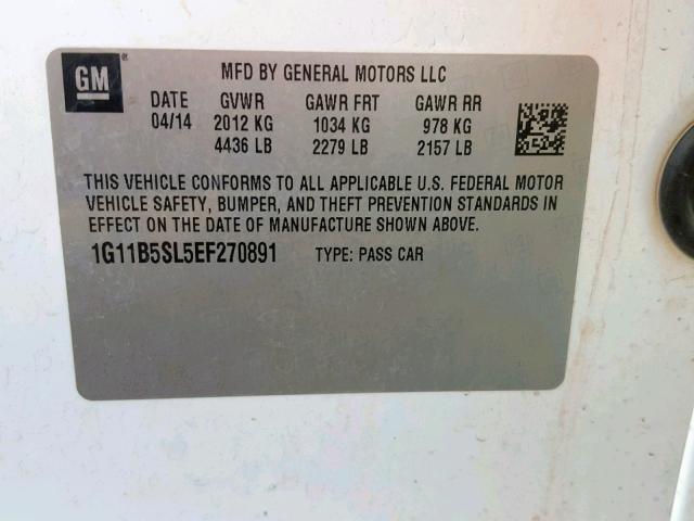 1G11B5SL5EF270891 - 2014 CHEVROLET MALIBU LS WHITE photo 10