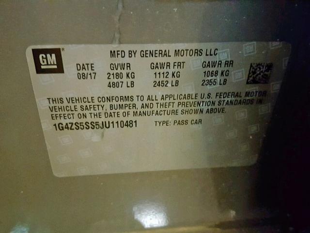 1G4ZS5SS5JU110481 - 2018 BUICK LACROSSE P GRAY photo 10