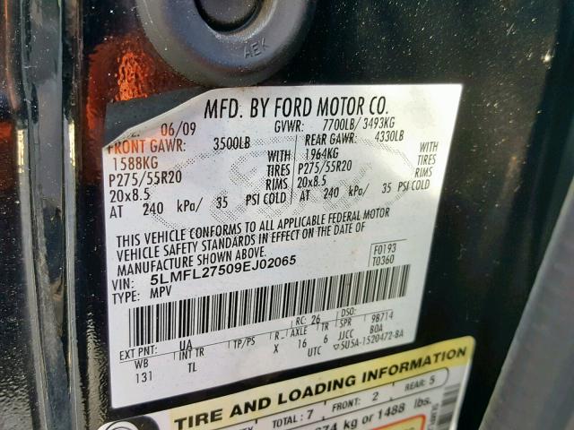 5LMFL27509EJ02065 - 2009 LINCOLN NAVIGATOR 黑色 照片 10