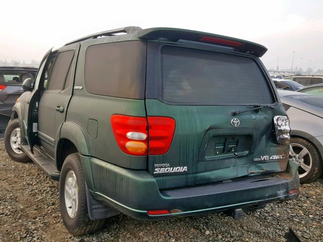 5TDBT48A52S101622 - 2002 TOYOTA SEQUOIA LI GREEN photo 3