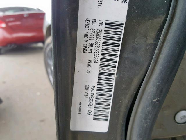 2B3KA33G88H335354 - 2008 DODGE CHARGER SX CHARCOAL photo 10