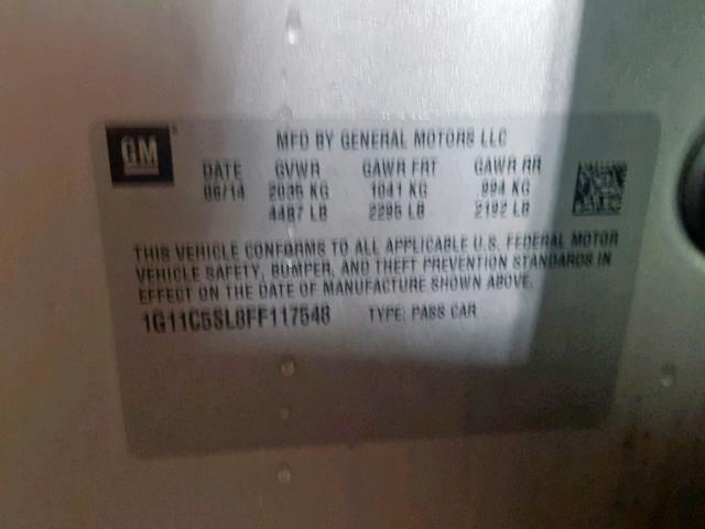 1G11C5SL8FF117548 - 2015 CHEVROLET MALIBU 1LT 银色 照片 10