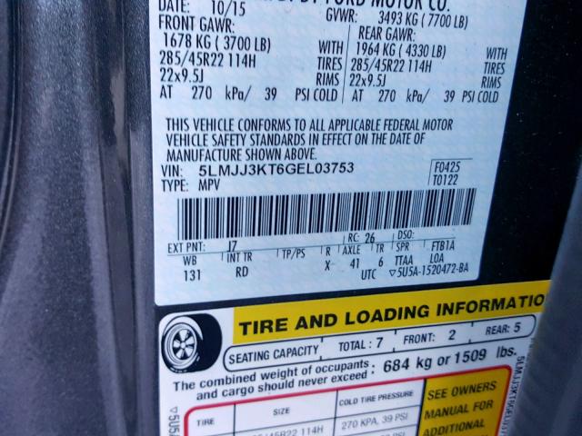 5LMJJ3KT6GEL03753 - 2016 LINCOLN NAVIGATOR GRAY photo 10