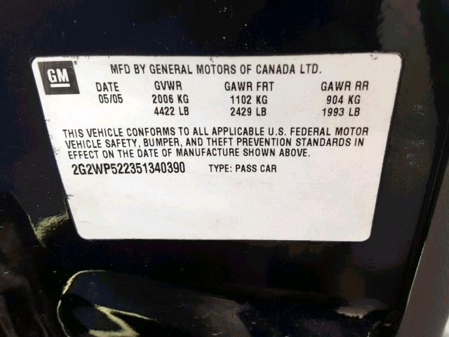 2G2WP522351340390 - 2005 PONTIAC GRAND PRIX BLACK photo 10