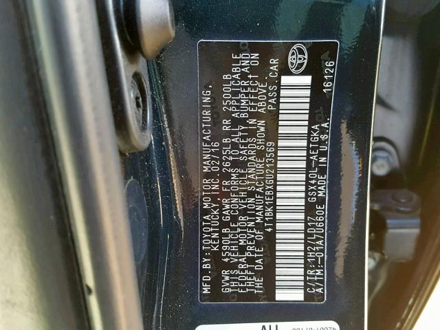 4T1BK1EBXGU213569 - 2016 TOYOTA AVALON XLE BLUE photo 10