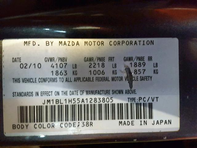 JM1BL1H55A1283805 - 2010 MAZDA 3 S GRAY photo 10