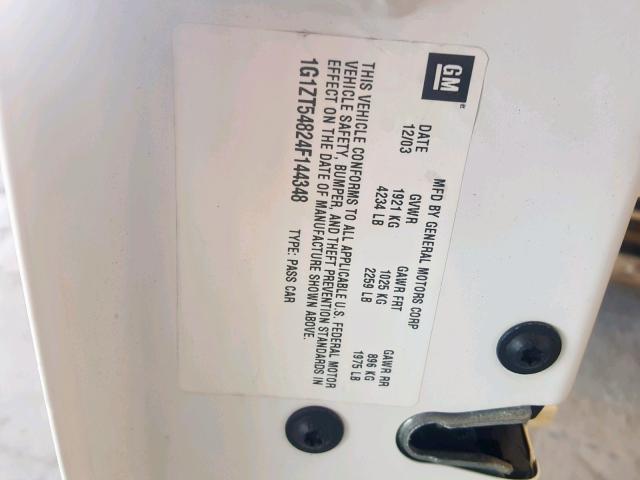 1G1ZT54824F144348 - 2004 CHEVROLET MALIBU LS WHITE photo 10