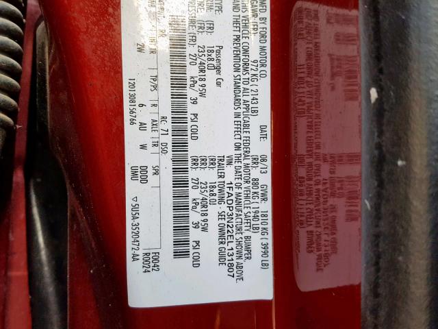 1FADP3N22EL131807 - 2014 FORD FOCUS TITA RED photo 10