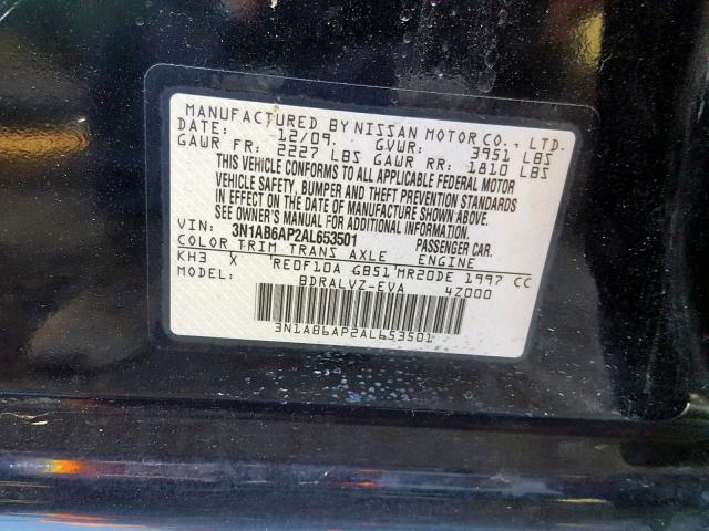 3N1AB6AP2AL653501 - 2010 NISSAN SENTRA 2.0 BLACK photo 10