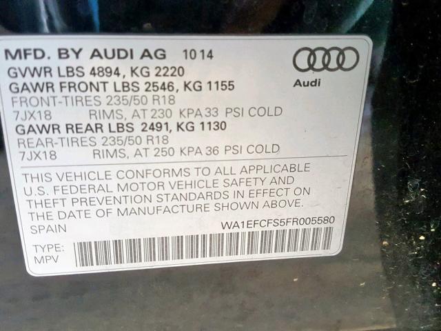 WA1EFCFS5FR005580 - 2015 AUDI Q3 PREMIUM BLACK photo 10