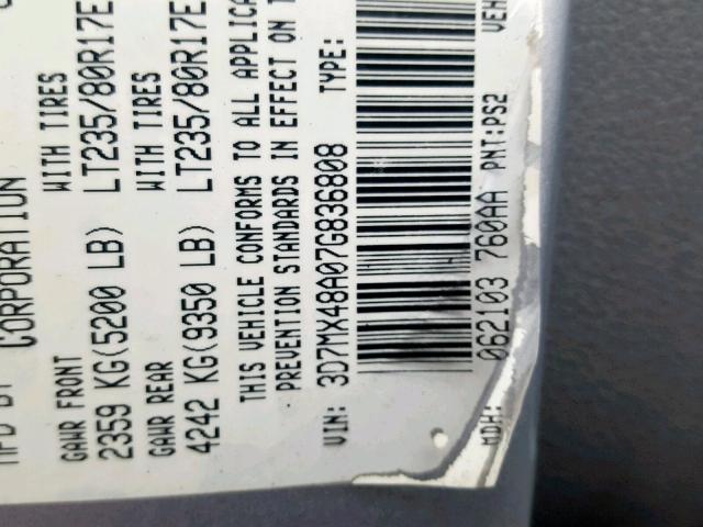 3D7MX48A07G836808 - 2007 DODGE RAM 3500 S SILVER photo 10