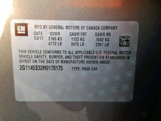 2G1145S32H9178175 - 2017 CHEVROLET IMPALA PRE GRAY photo 10