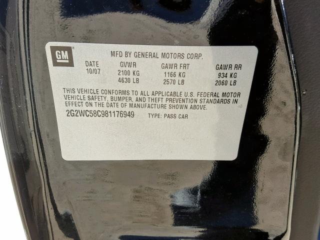 2G2WC58C981176949 - 2008 PONTIAC GRAND PRIX BLACK photo 10