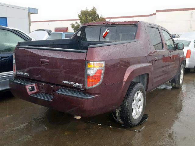 2HJYK16417H529178 - 2007 HONDA RIDGELINE BURGUNDY photo 4