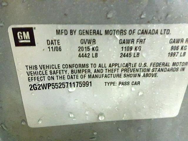 2G2WP552571175991 - 2007 PONTIAC GRAND PRIX GRAY photo 10