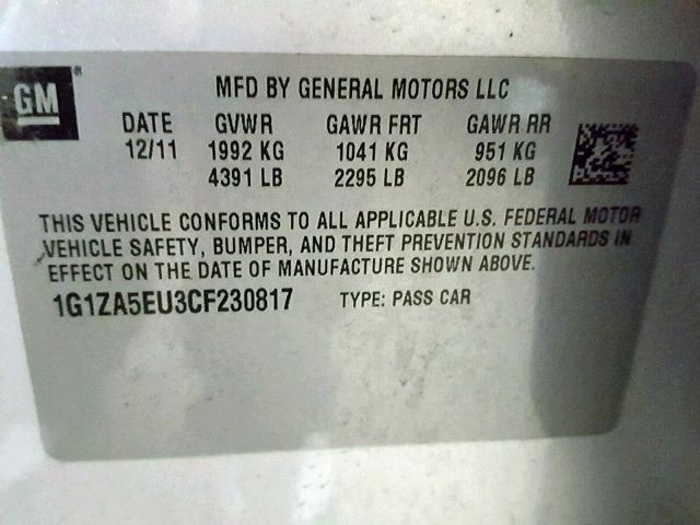 1G1ZA5EU3CF230817 - 2012 CHEVROLET MALIBU LS SILVER photo 10