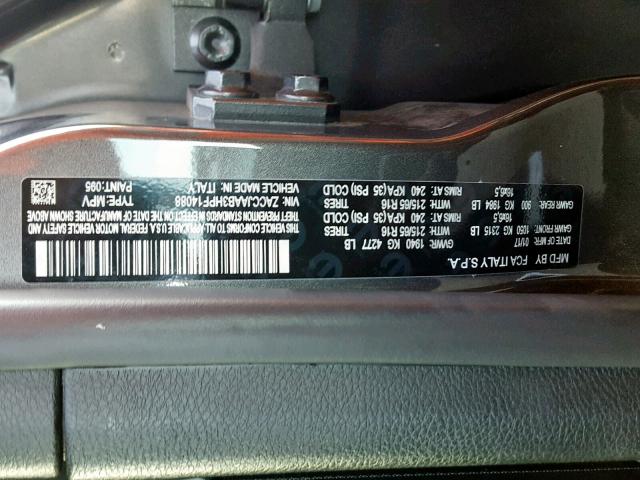 ZACCJAAB3HPF14088 - 2017 JEEP RENEGADE S GRAY photo 10