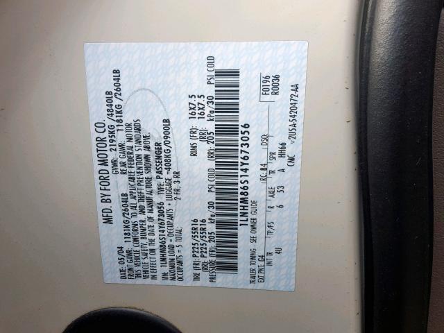 1LNHM86S14Y673056 - 2004 LINCOLN LS TAN photo 10