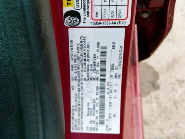 3FADP4EJ3BM200656 - 2011 FORD FIESTA SE BURGUNDY photo 10