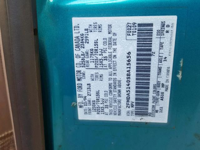 2FMDA5140SBA15656 - 1995 FORD WINDSTAR W BLUE photo 10